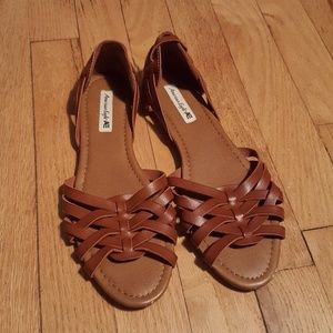 Peep toe brown flats